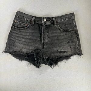 Levi's 501 Shorts Women's 30 Black Denim Distress Frayed Hem 3 Button Girlfriend